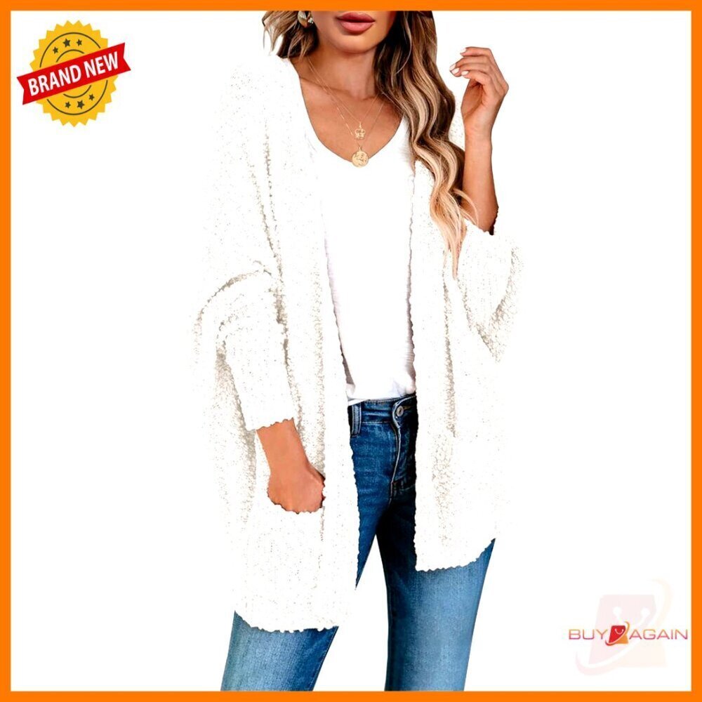 Oversized Chunky Popcorn Knit Cardigan Batwing Sleeves Open Front Cozy